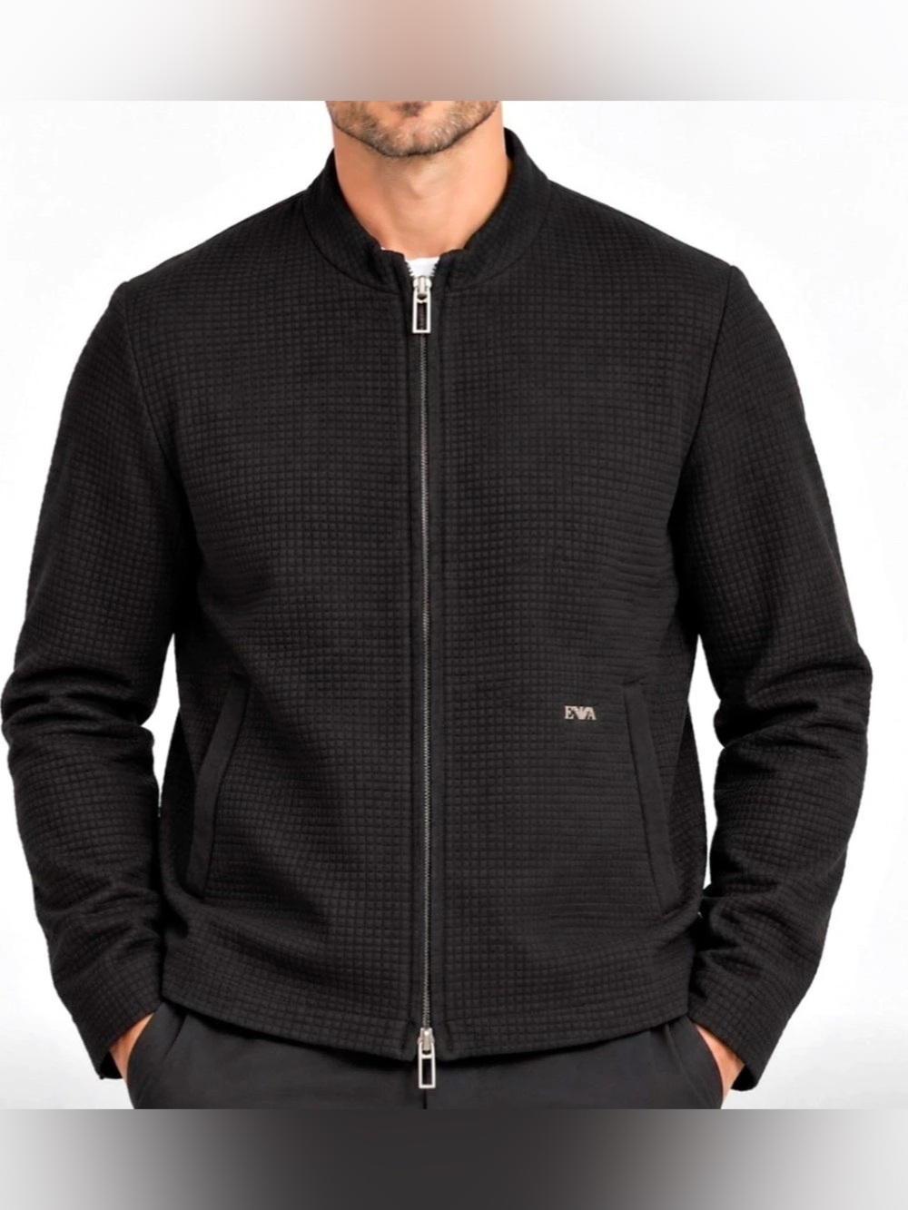 Emporio Armani 3Z1BM0 Textured Wool Zip Blouson Jacket Black Size 56 L Large/XL